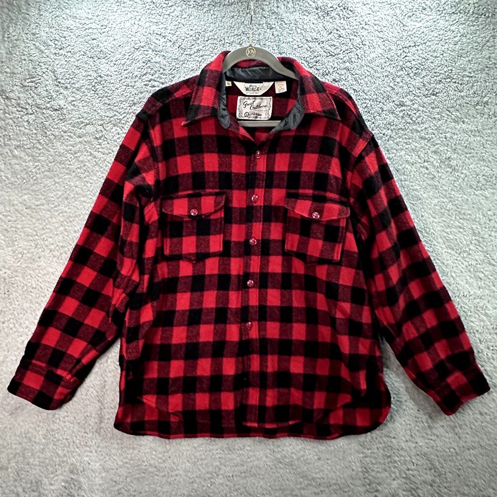 Vintage 80's Woolrich Men's XL Wool Blend Red Black Buffalo Plaid Shirt Style 93